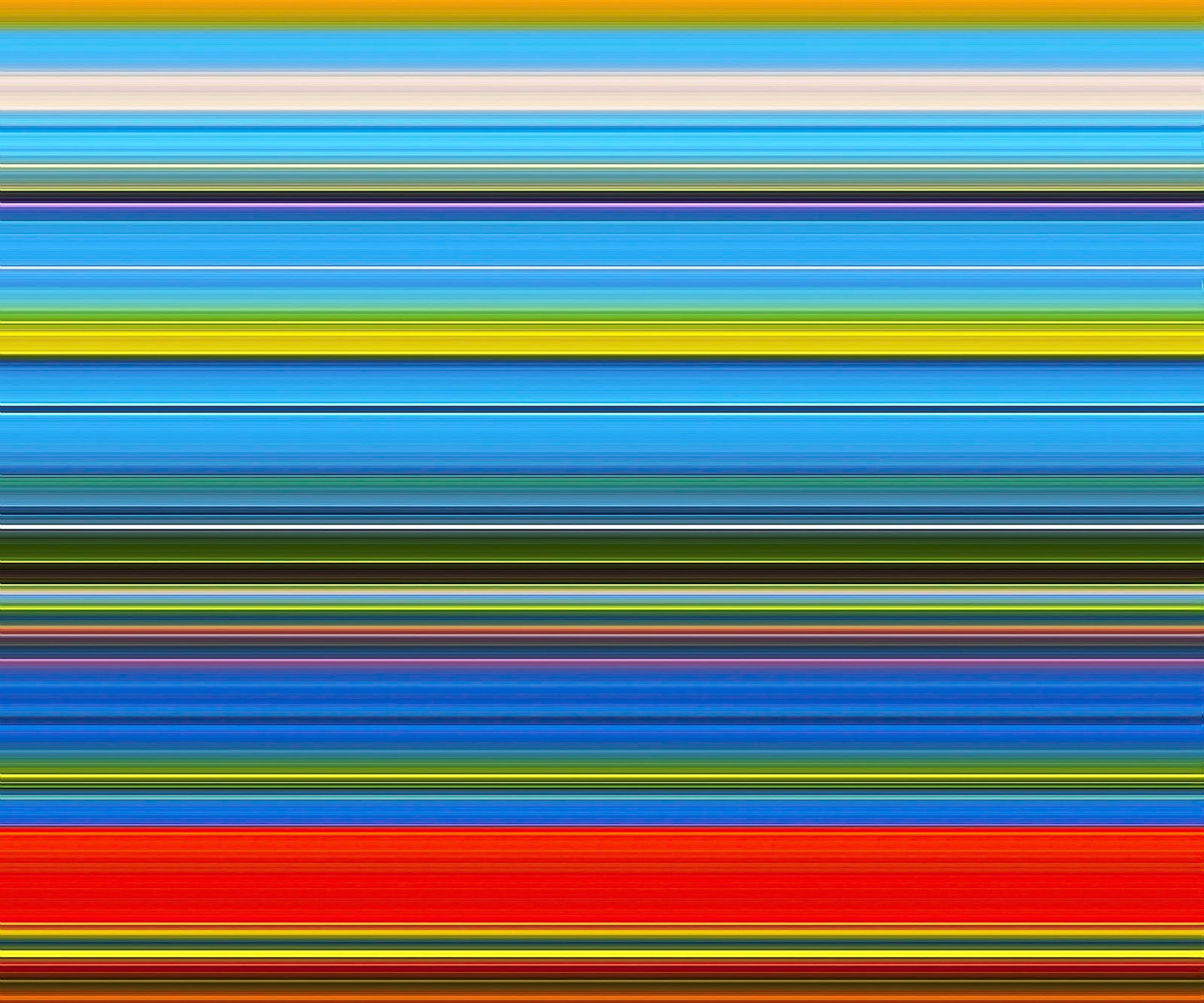 Abstract painting with cool blues and warm reds on luminous metal by artist Maciek Peter Kozlowski.