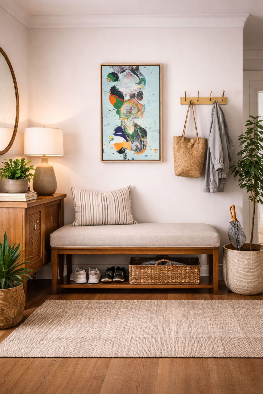 Whistling Original by Maciek Peter Kozlowski displayed on a wall in a room, showing the scale of the 16 by 25.25 inch framed artwork