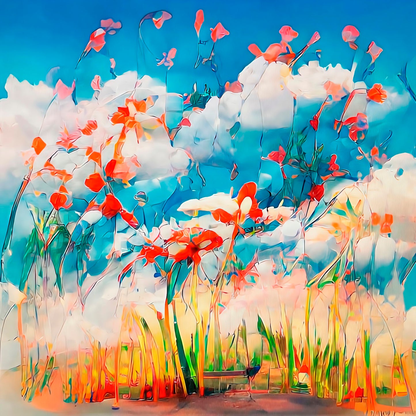 Wild flowers emerge naturally, mixed media on aluminum panel by Maciek Peter Kozlowski.