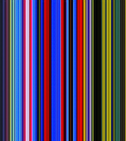 Bands of neon colors on a city street at night, luminous metal print by Maciek Peter Kozlowski.