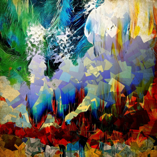 A mixed media artwork depicting fertility and connection, on aluminum panel by artist Maciek Peter Kozlowski.