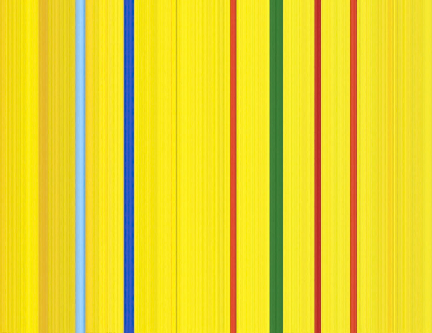 Abstract composition of yellow, red, green, and blue colors on luminous metal by artist Maciek Peter Kozlowski.