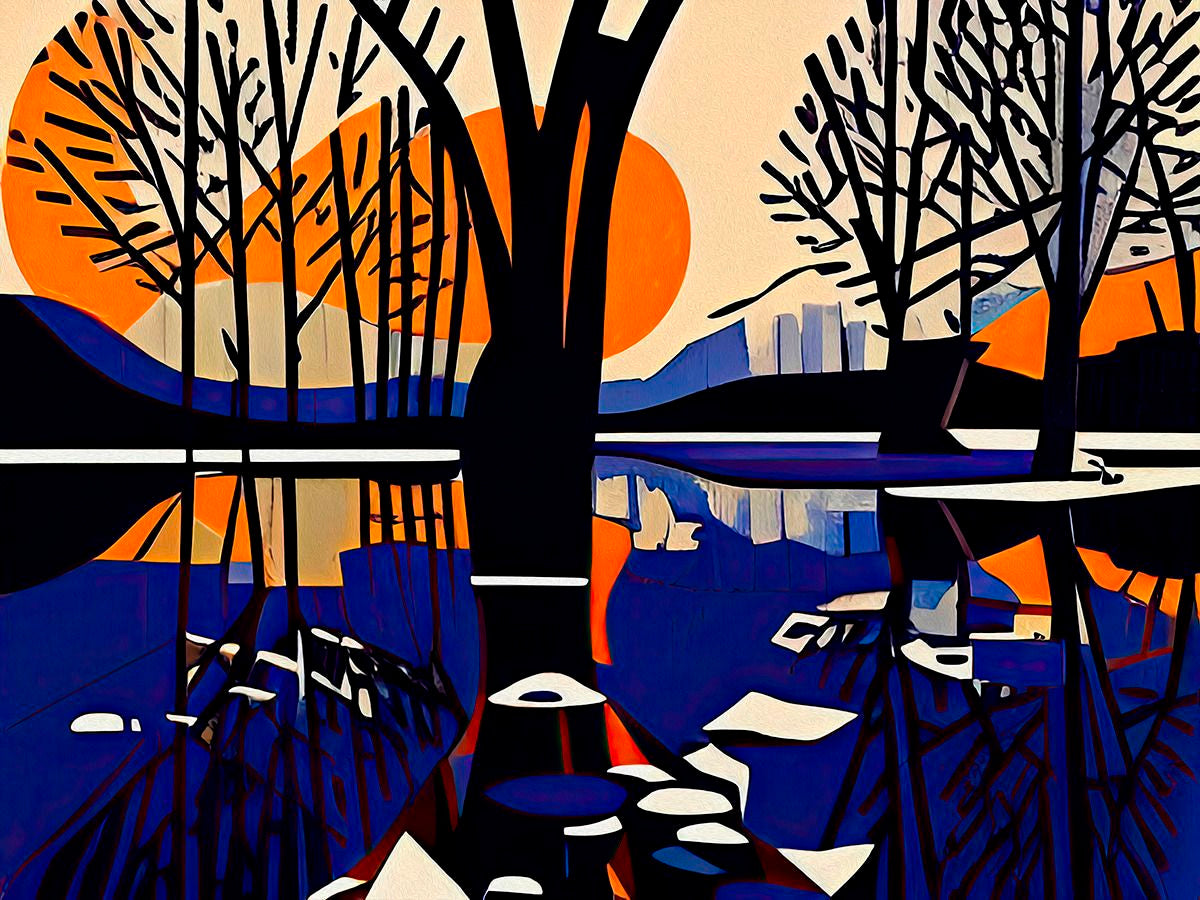 Orange Reflections On the Still Water On the Flood Plain