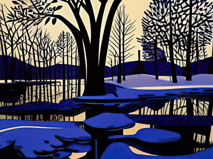 Snow and Water on the Flood Plain in Early Spring by Maciek Peter Kozlowski, metal print showing melting snow and ice