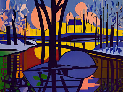 Spring Festival on the Flood Plain by Maciek Peter Kozlowski, metal print showing violet, rust and white river ice