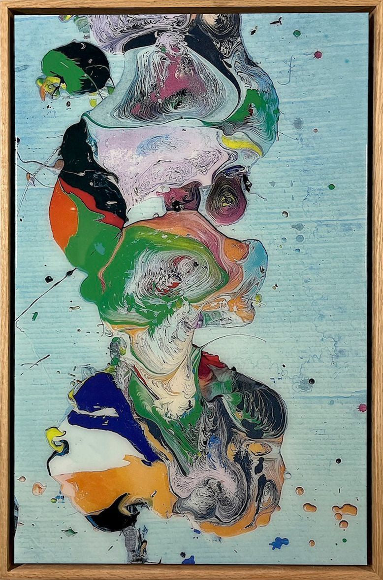 Whistling Original by Maciek Peter Kozlowski shown in its custom oak frame, ready for hanging